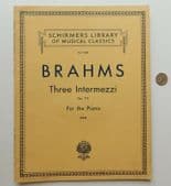 Brahms 3 Intermezzi for piano Opus 117 vintage sheet music book Schirmer DEIS